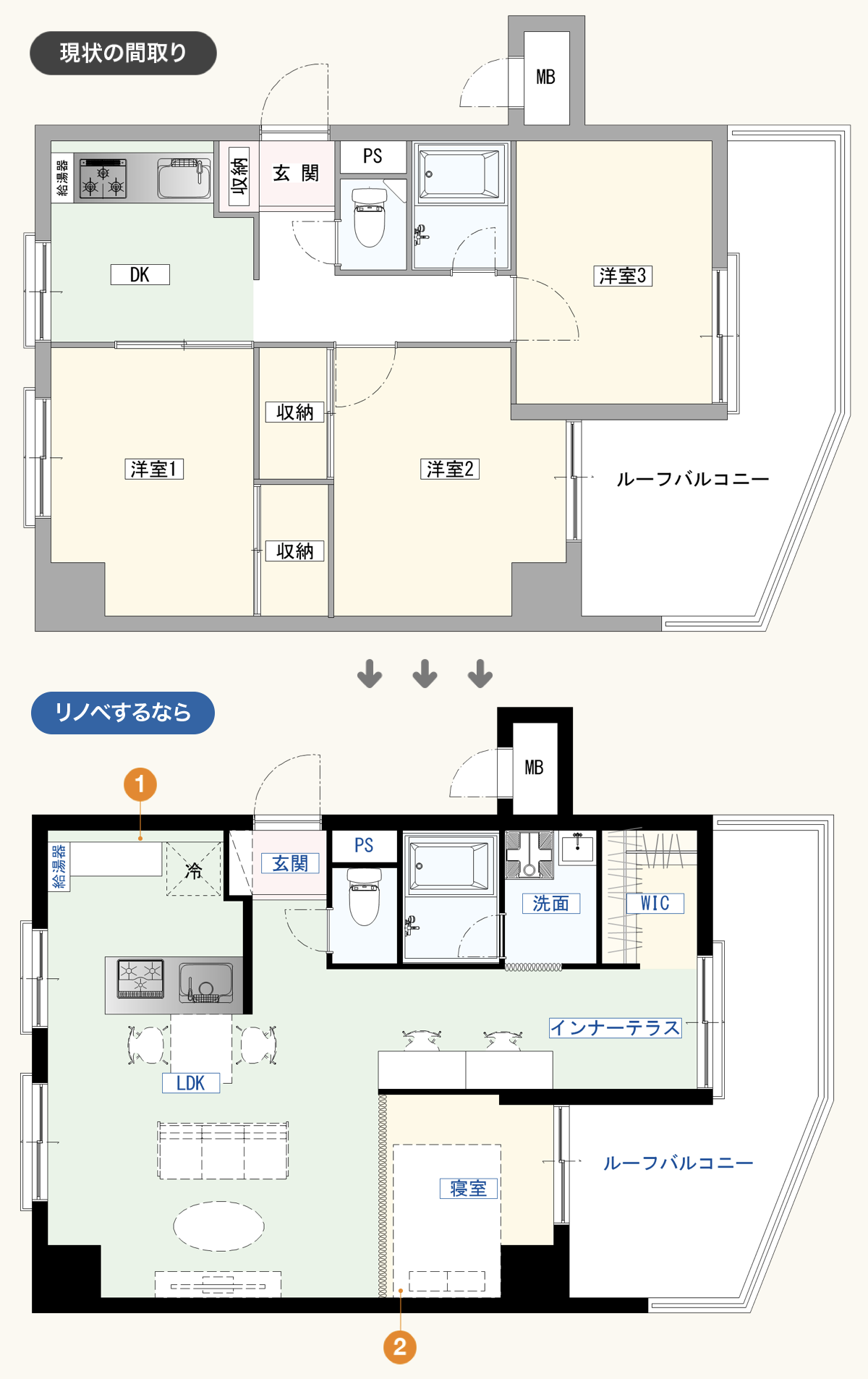 北千住第2ダイヤモンドマンションを二人用にリノベーションしたイメージプラン