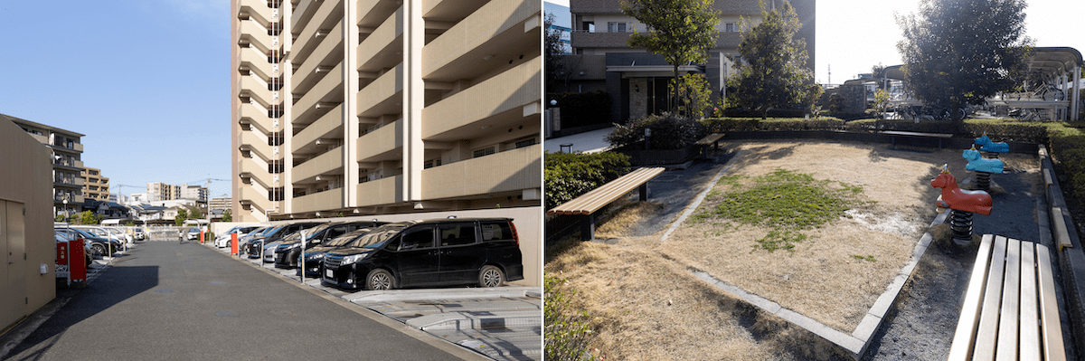 グランフェスタ宮原の駐車場と公園