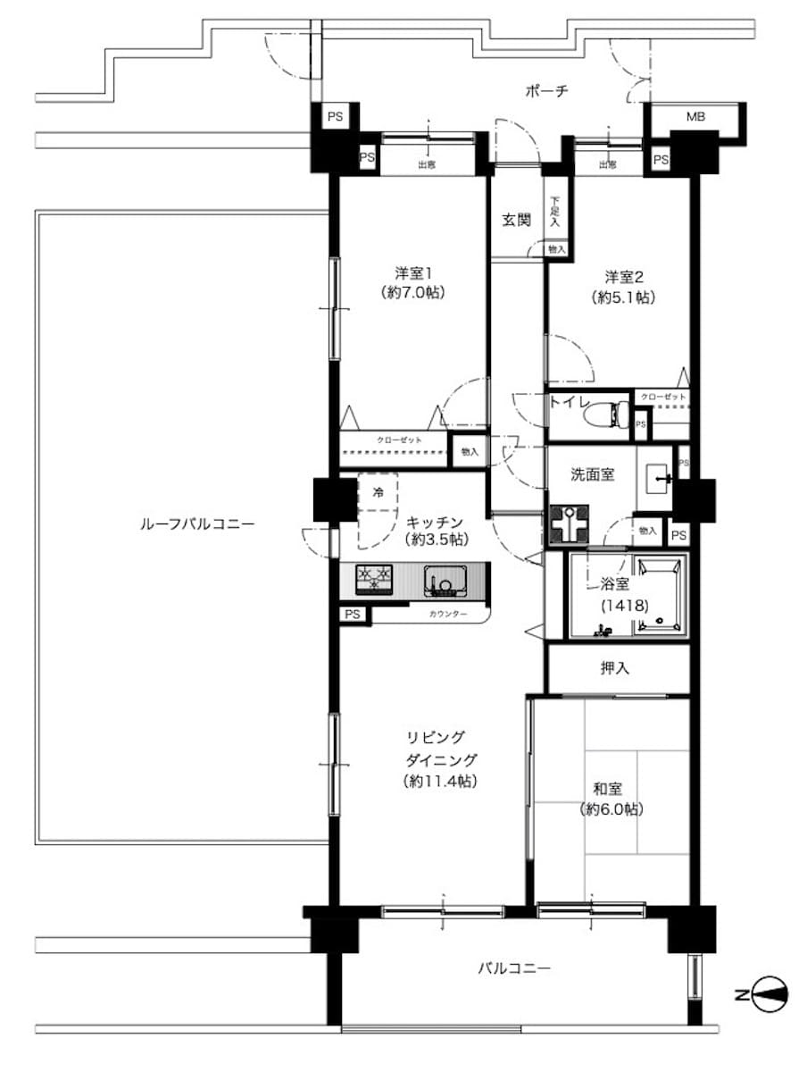 コスモ青葉台シエルヴェールの間取り